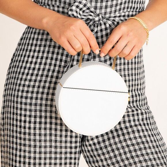 Rachel Comey Rider Circle Bag Ivory White Leather Round Brass Top Handle Rare - Picture 5 of 15